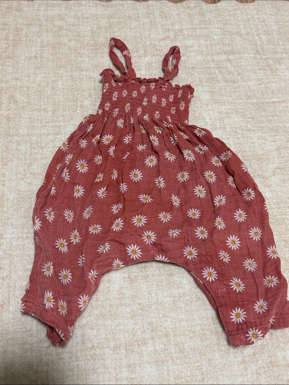 Rust Daisy-Print Smocked Romper- Angel Dear